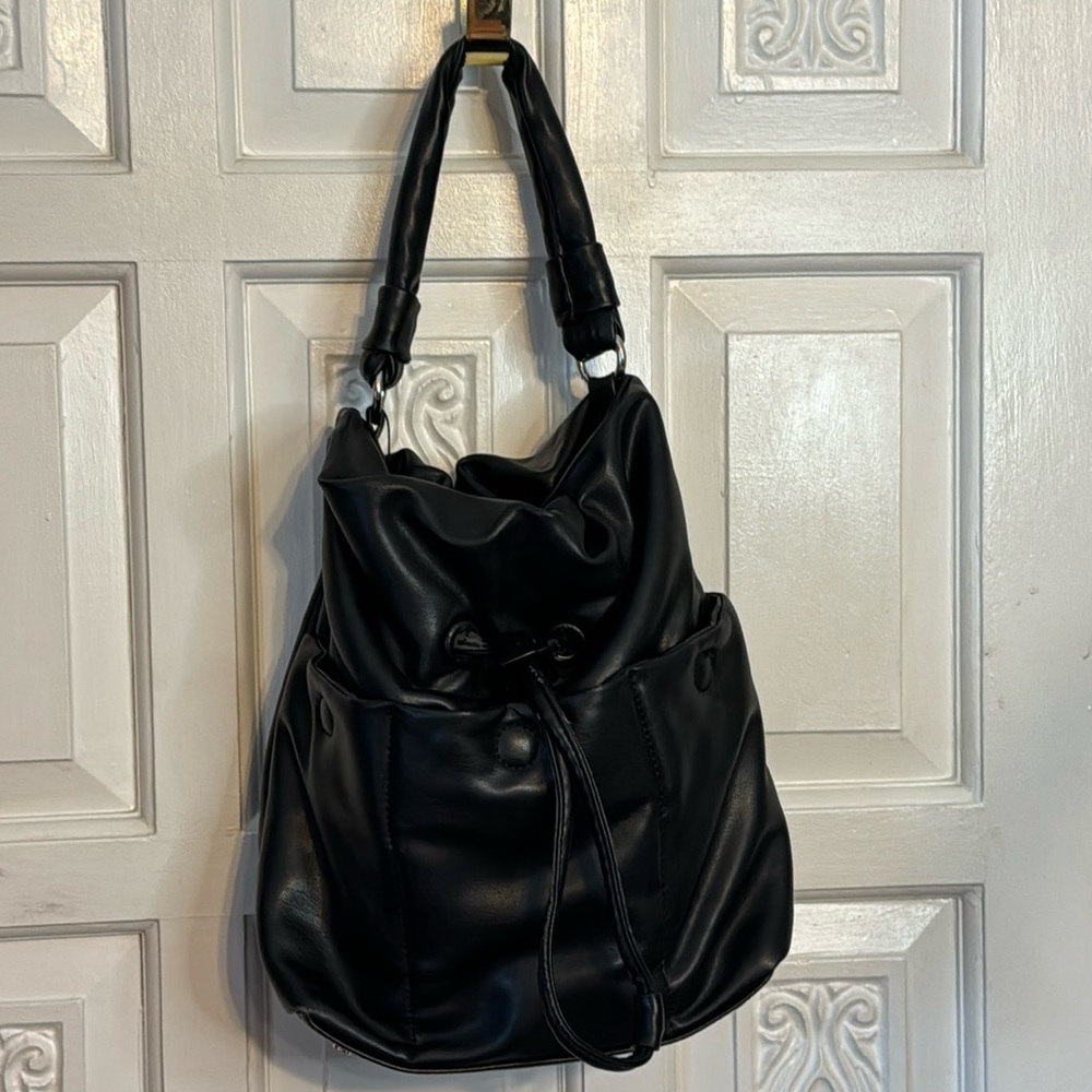 Zara Collections Black Quilted Feel Bucket Bag With Toggle Closure